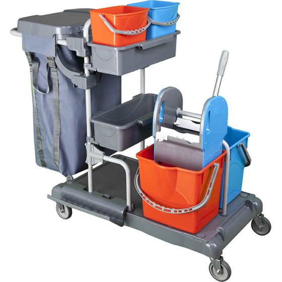 Servisný upratovací vozík 2x6L a 2x25L vedrá, plastovokovová konštrukcia, žmýkací lis