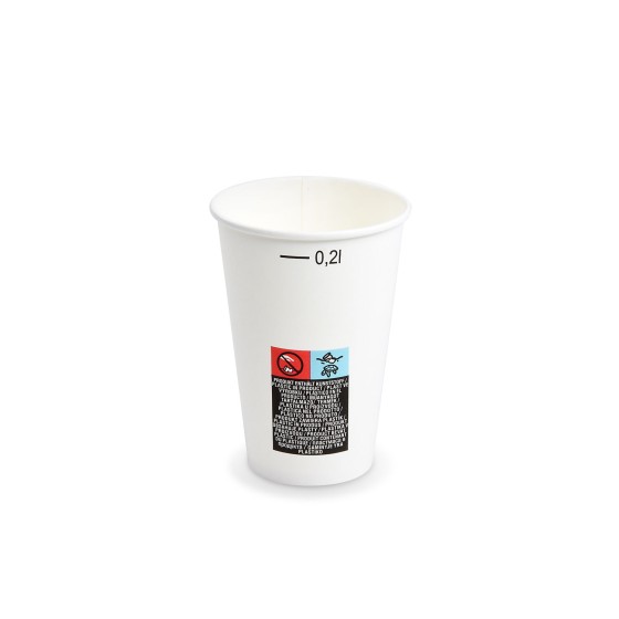 Papierový pohár BIELY s ciachov 200ml, pr. 70mm, 50ks/bal