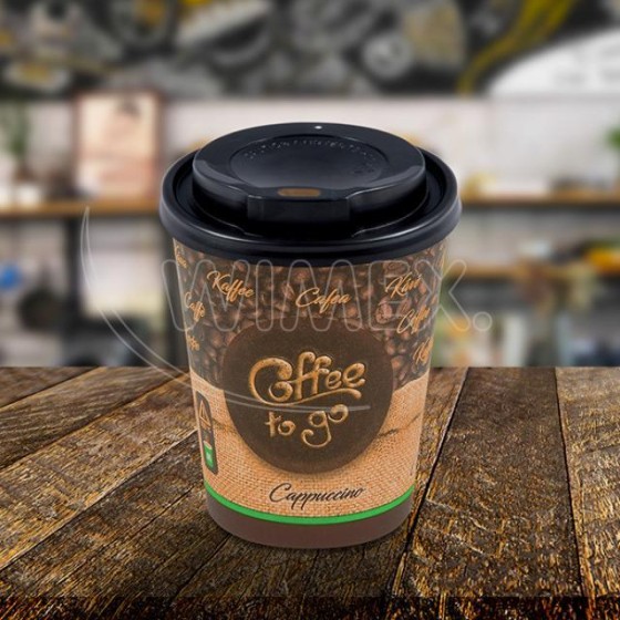 Papierový pohár "COFFE TO GO" 280ml, M + čierne viečko 10ks/bal