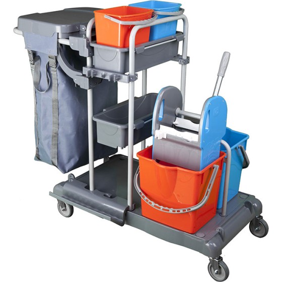 Servisný upratovací vozík 2x6L a 2x25L vedrá, plastovokovová konštrukcia, žmýkací lis