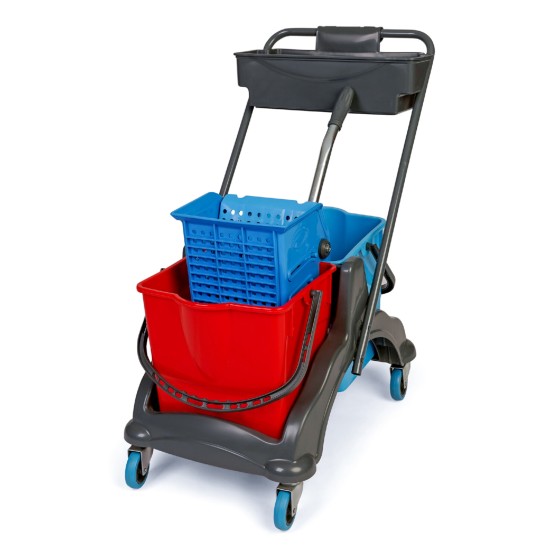 Plastový upratovací vozík 2 x 18l vedrá s plochým žmýkačom, vanička