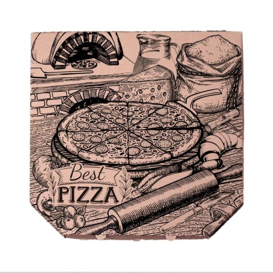 Pizza krabica ČIERNA  BEST s farebnou potlačou 33x33x3, 100ks/bal 