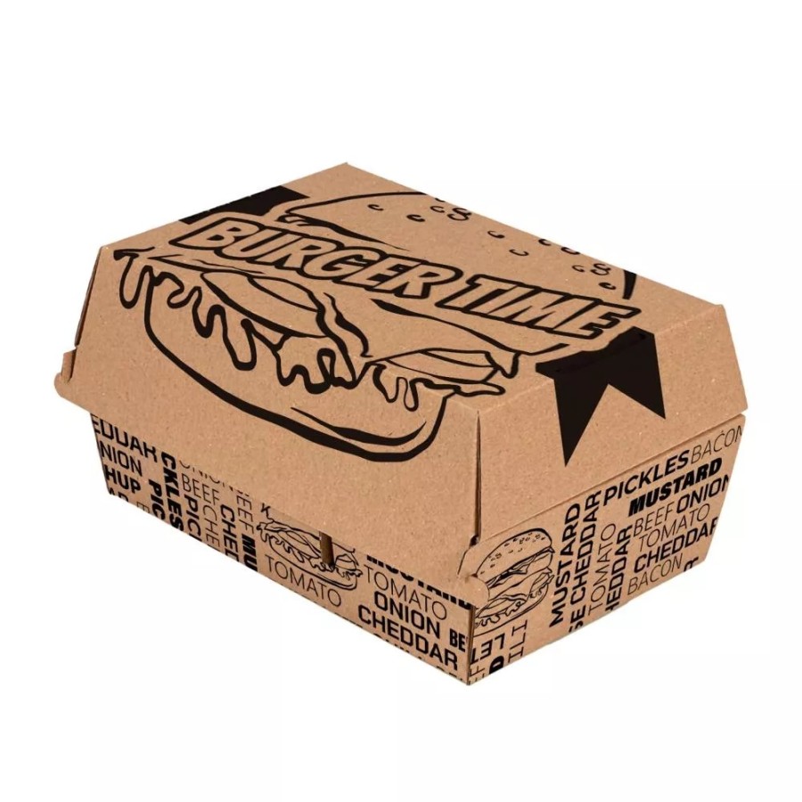Burger BOX s extra priečinkom na HRANOLKY s potlačou BURGER TIME, 200x130x110, 50ks/bal