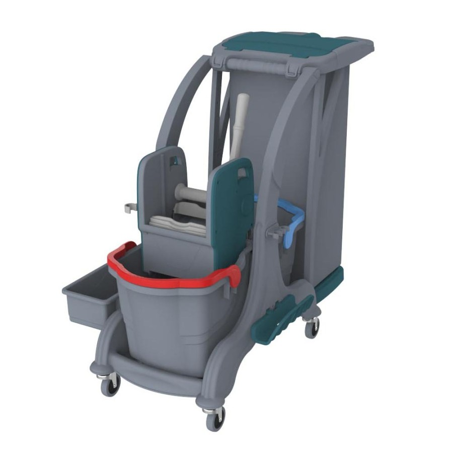 Upratovací vozík plastový 2 x 25l vedrá, úchyt na vrece , žmýkací lis