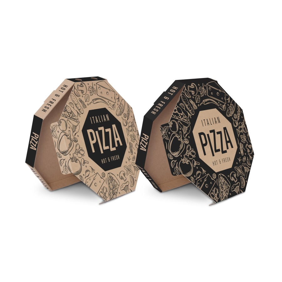 Pizza krabica OCTAGON 32,5 x 32, 5x 3 cm, hnedá, motiv Italian Pizza, 100ks
