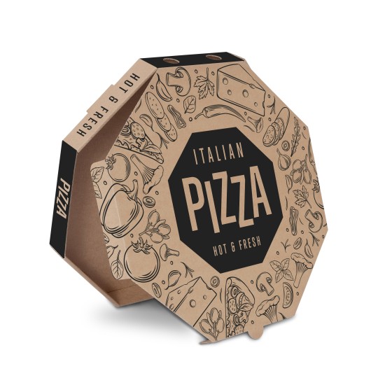 Pizza krabica OCTAGON 32,5 x 32, 5x 3 cm, hnedá, motiv Italian Pizza, 100ks