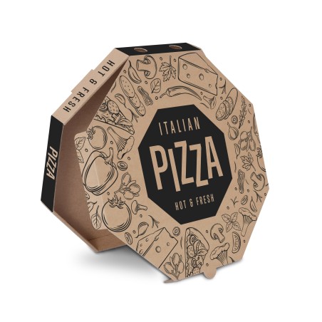 Pizza krabica OCTAGON 32,5 x 32, 5x 3 cm, hnedá, motiv Italian Pizza, 100ks