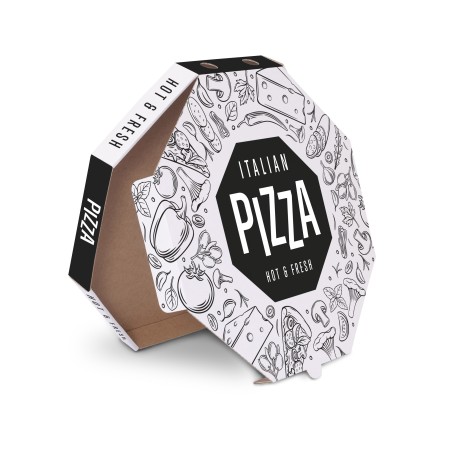 Pizza krabica OCTAGON 32,5 x 32, 5x 3 cm, biela, motiv Italian Pizza, 100ks/bal