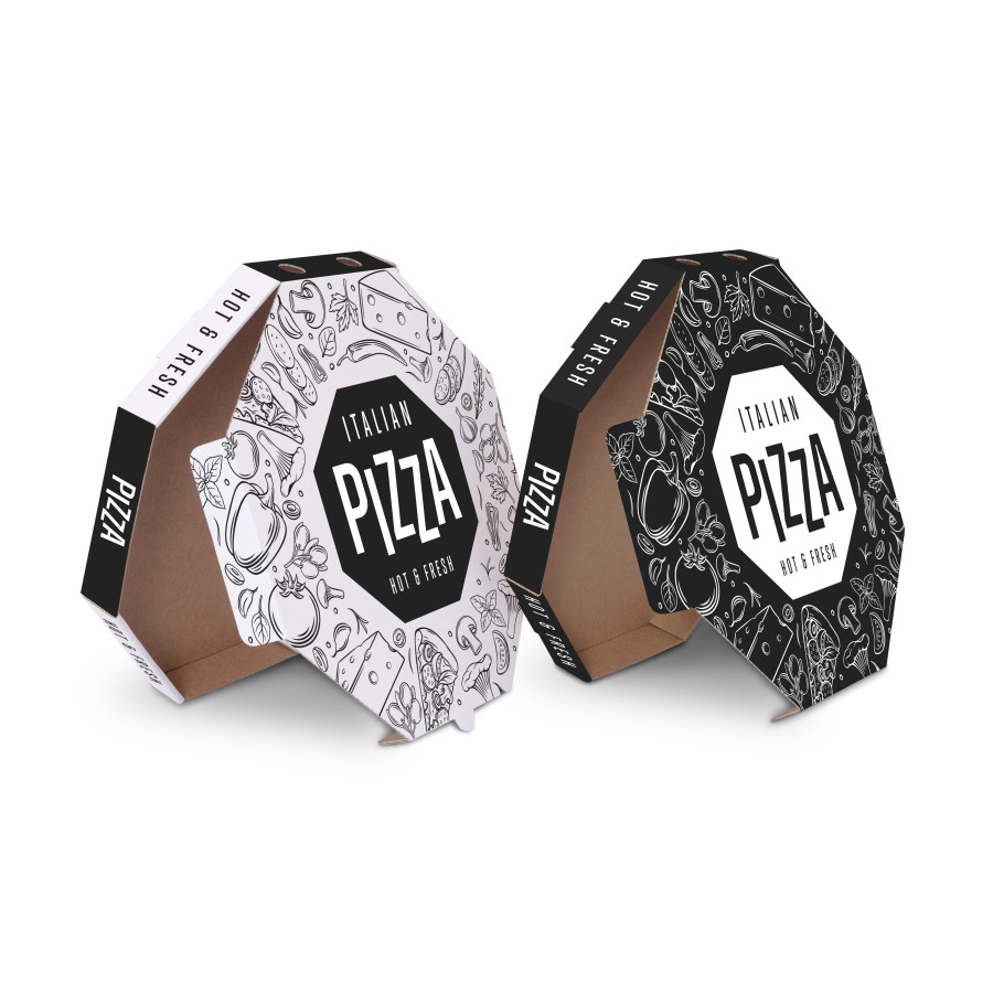 Pizza krabica OCTAGON 32,5 x 32, 5x 3 cm, biela, motiv Italian Pizza, 100ks/bal
