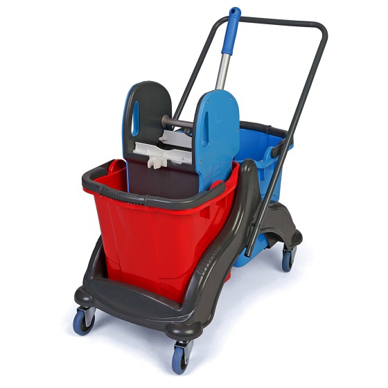 Plastový upratovací vozík 2 x 25l vedrá so žmýkačom, bez vaničky