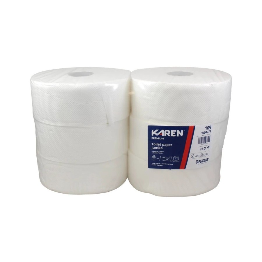 Toaletný papier JUMBO KAREN, O26cm, 2vrs. 100%cel., 6ks/bal