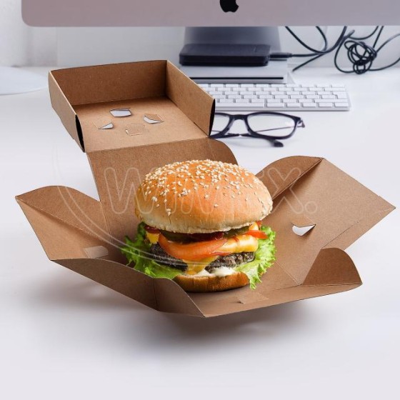 Burger box rozkladací KRAFT, 120x120x100 mm, 100 ks/bal