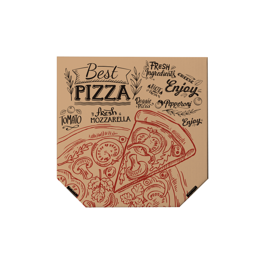 Pizza krabica HNEDÁ  BEST s farebnou potlačou 33x33x3, 100ks/bal 