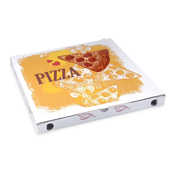 Pizza krabica BIELA s farebnou potlačou, 34,5x34,5x3cm, 100ks/bal