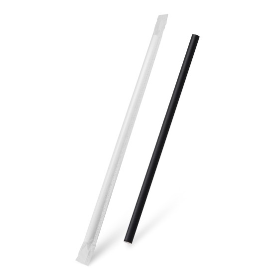 Slamky papierové JUMBO čierne 25 cm/8mm, jednotlivo balené, 100ks/bal